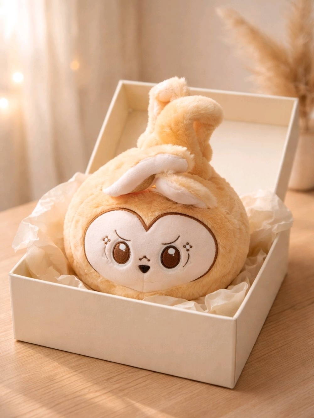 Plush Small Generic Labu Barrel Purse- Cream Bunny Face Plush